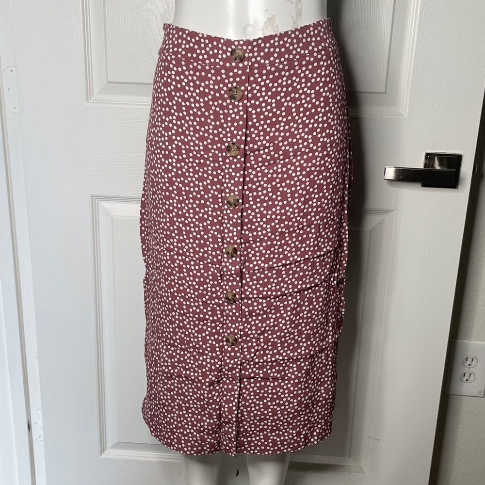 Express Button Front Dotted Midi Skirt